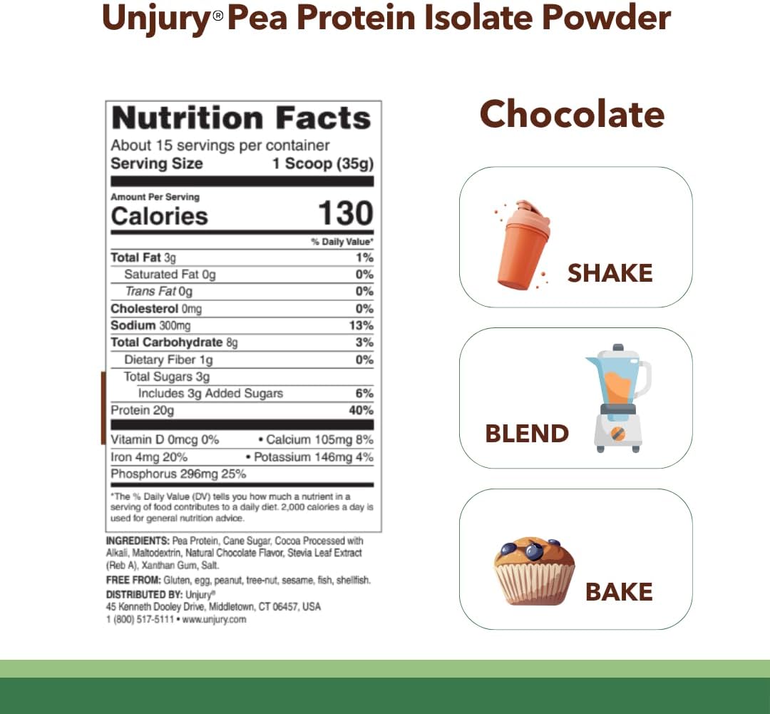 20g Chocolate Pea Protein Powder - Low Sugar Plant Protein Powder for Vegans - Gluten and Dairy Free - Non-GMO - 20 Servings