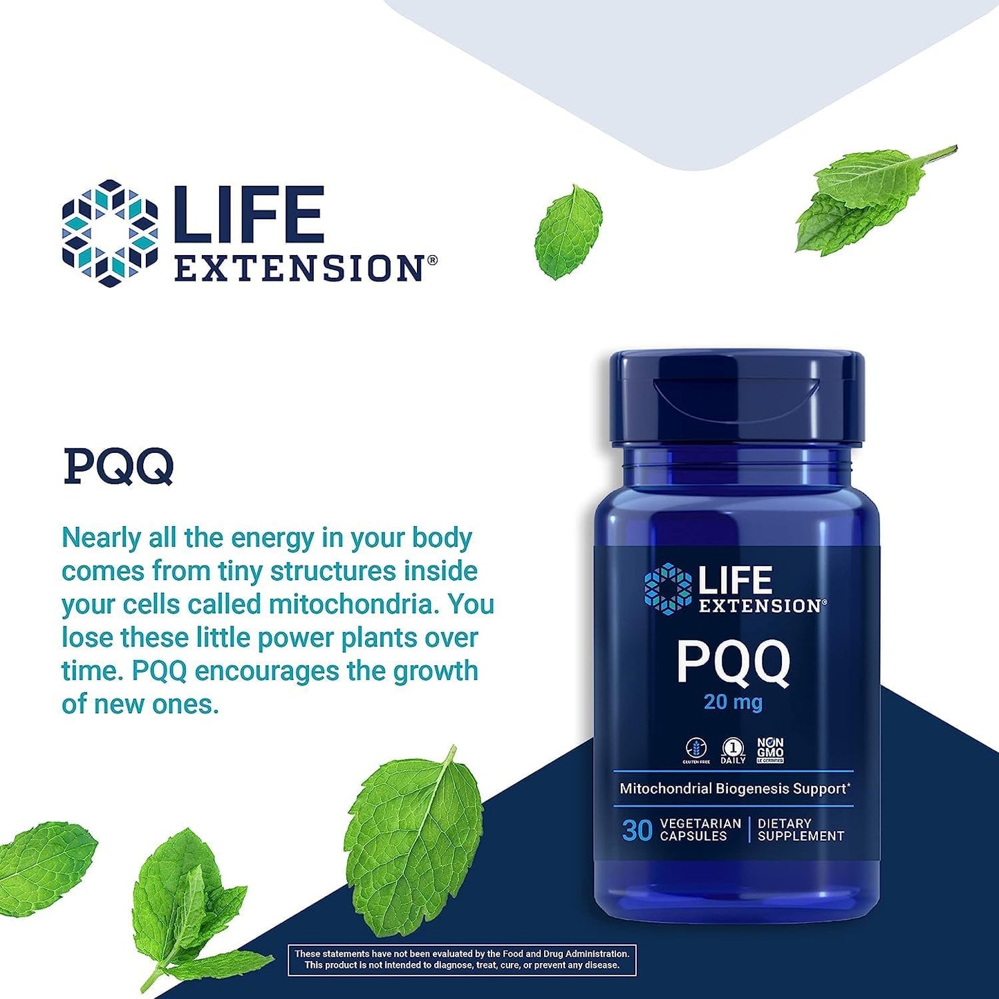 20mg Life Extension PQQ Capsules - Boost Cellular Mitochondria Growth - Gluten-Free, Non-GMO, Vegetarian - 60 Capsules