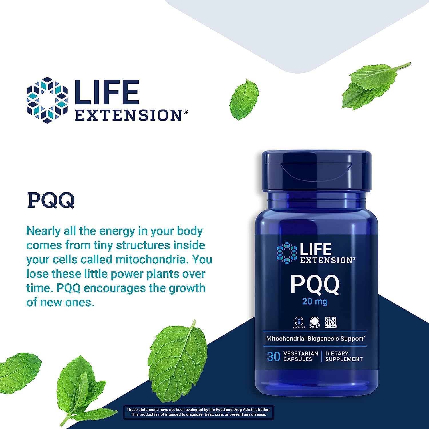 20mg Life Extension PQQ Capsules - Boost Cellular Mitochondria Growth - Gluten-Free, Non-GMO, Vegetarian - 60 Capsules