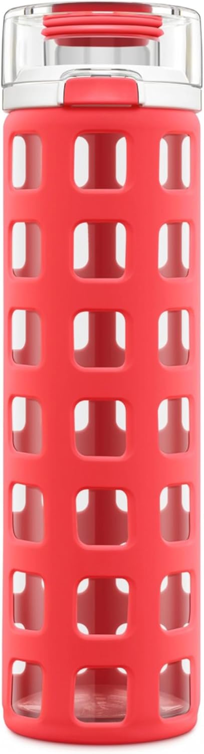 20oz Ello Syndicate Glass Water Bottle with Leak Proof Flip Lid, Silicone Sleeve, Carry Loop - BPA-free, Dishwasher Safe