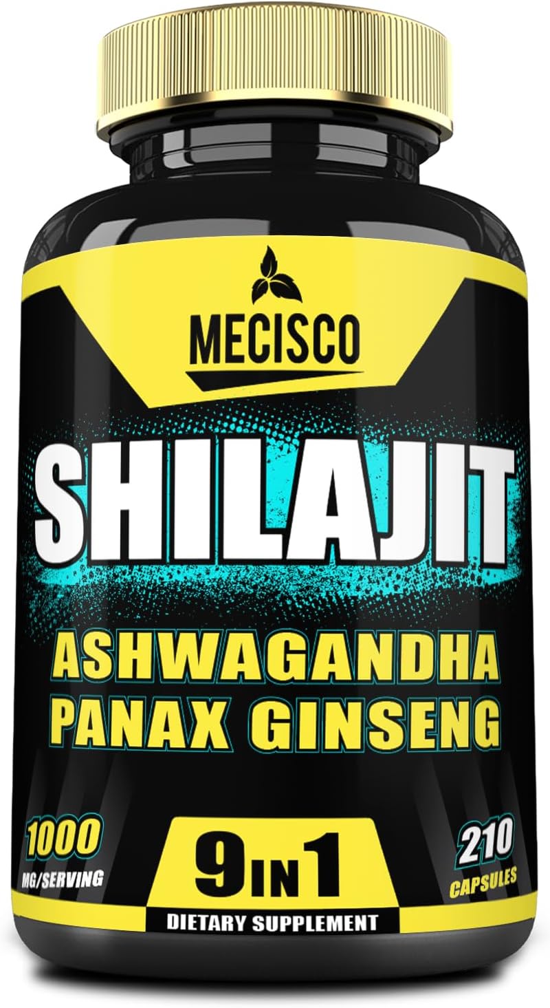 210 Capsules of Mecisco 9in1 Shilajit Pure Himalayan Organic Supplement with Ashwagandha, Panax Ginseng, L-Arginine, Chaga - Immunity, Energy, Stamina & Mood Boost