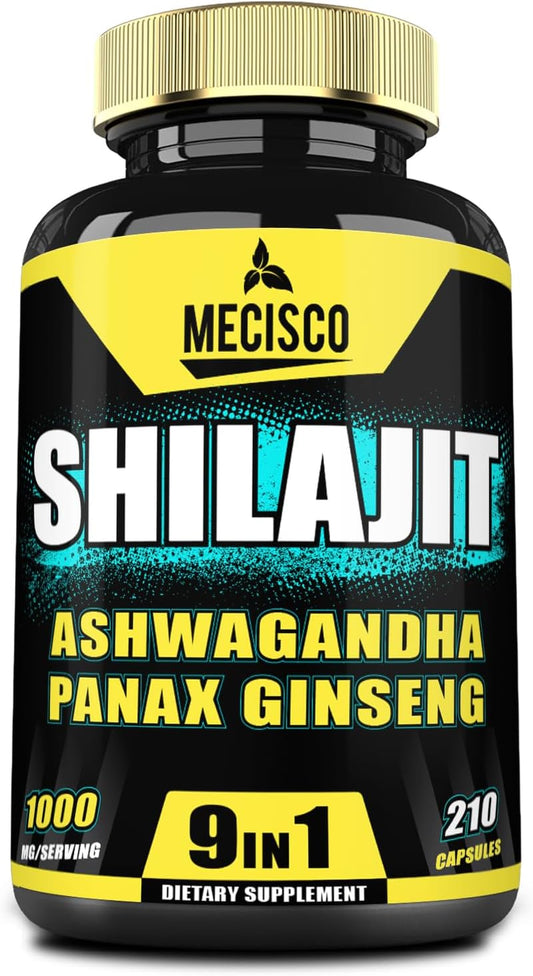 210 Capsules of Mecisco 9in1 Shilajit Pure Himalayan Organic Supplement with Ashwagandha, Panax Ginseng, L-Arginine, Chaga - Immunity, Energy, Stamina & Mood Boost