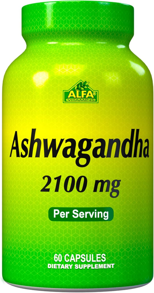 2,100 mg Ashwagandha Capsules - Pure Ashwagandha Powder & Root Extract - Immune Support, Stress Relief, Mood Enhancement - 60 Count