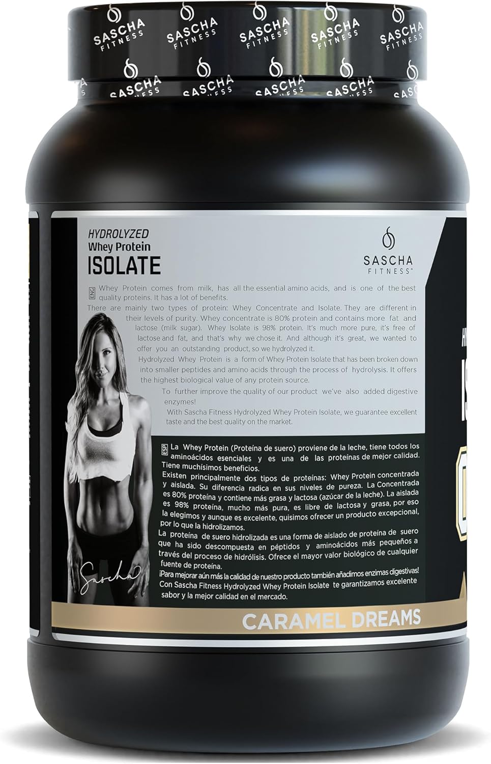 2.11 lbs Grass-Fed Hydrolyzed Whey Protein Isolate Powder - Caramel Flavor by SASCHA FITNESS