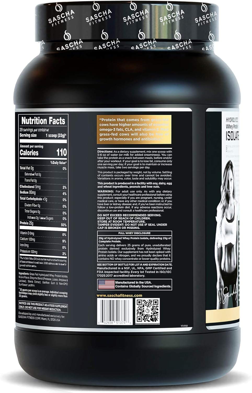 2.11 lbs Grass-Fed Hydrolyzed Whey Protein Isolate Powder - Caramel Flavor by SASCHA FITNESS