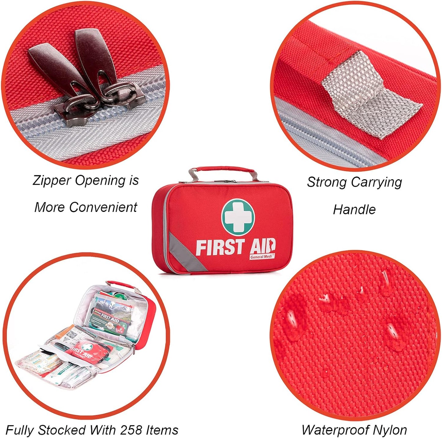 215 Piece General Medi 2-in-1 First Aid Kit with Bonus 43 Piece Mini Kit - Includes Ice Pack, Moleskin Pad, Emergency Blanket - Travel, Home, Office, Car, Workplace