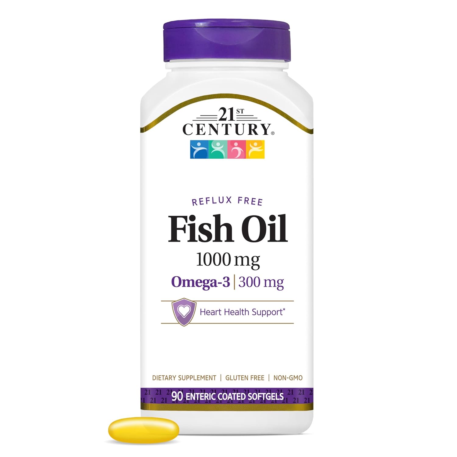 21st Century Fish Oil 1000 mg 90 Enteric Coated Softgels for Heart Health and Joint Support