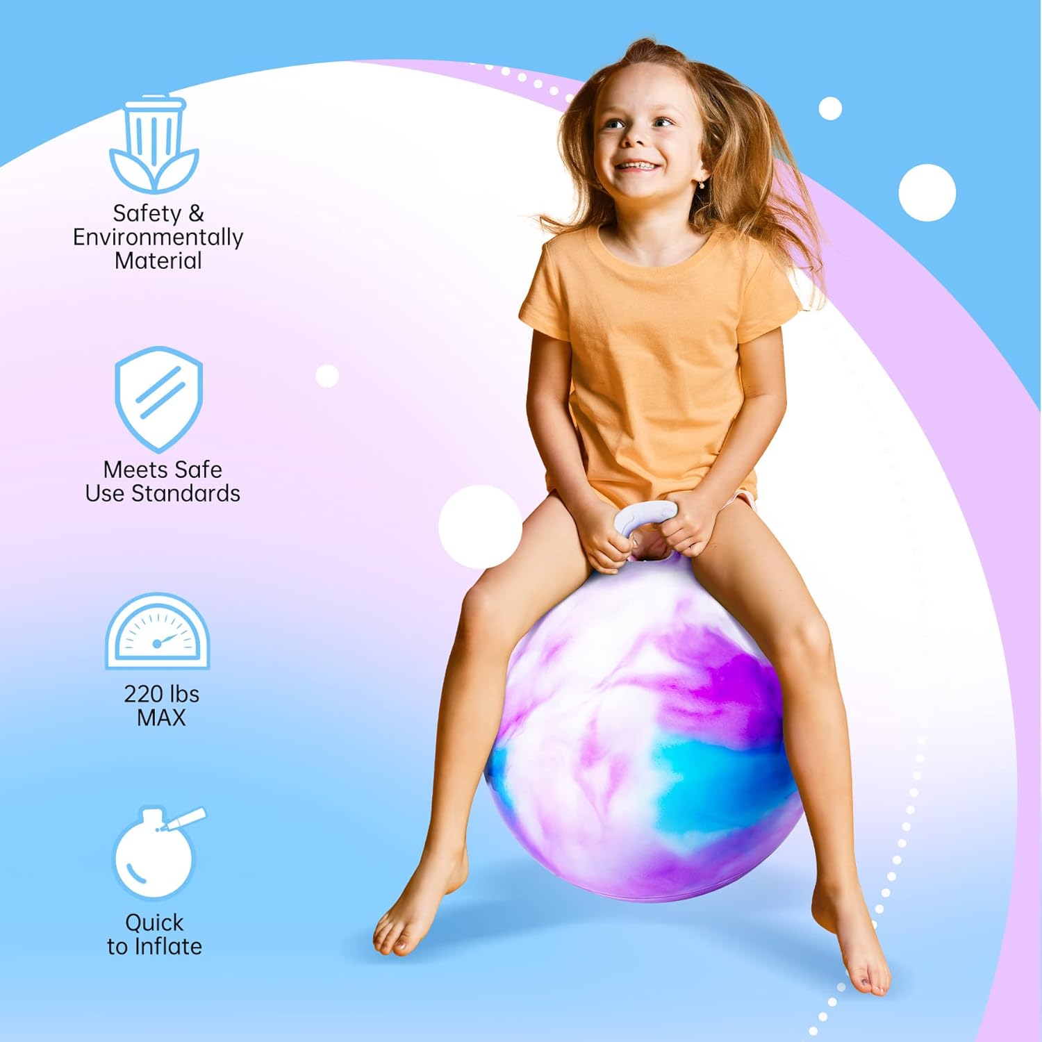 22" Clouds Bounce Hopper Ball with Handle for Kids 10+, Inflatable Toy with Pump - ZOOJOY Hop Ball