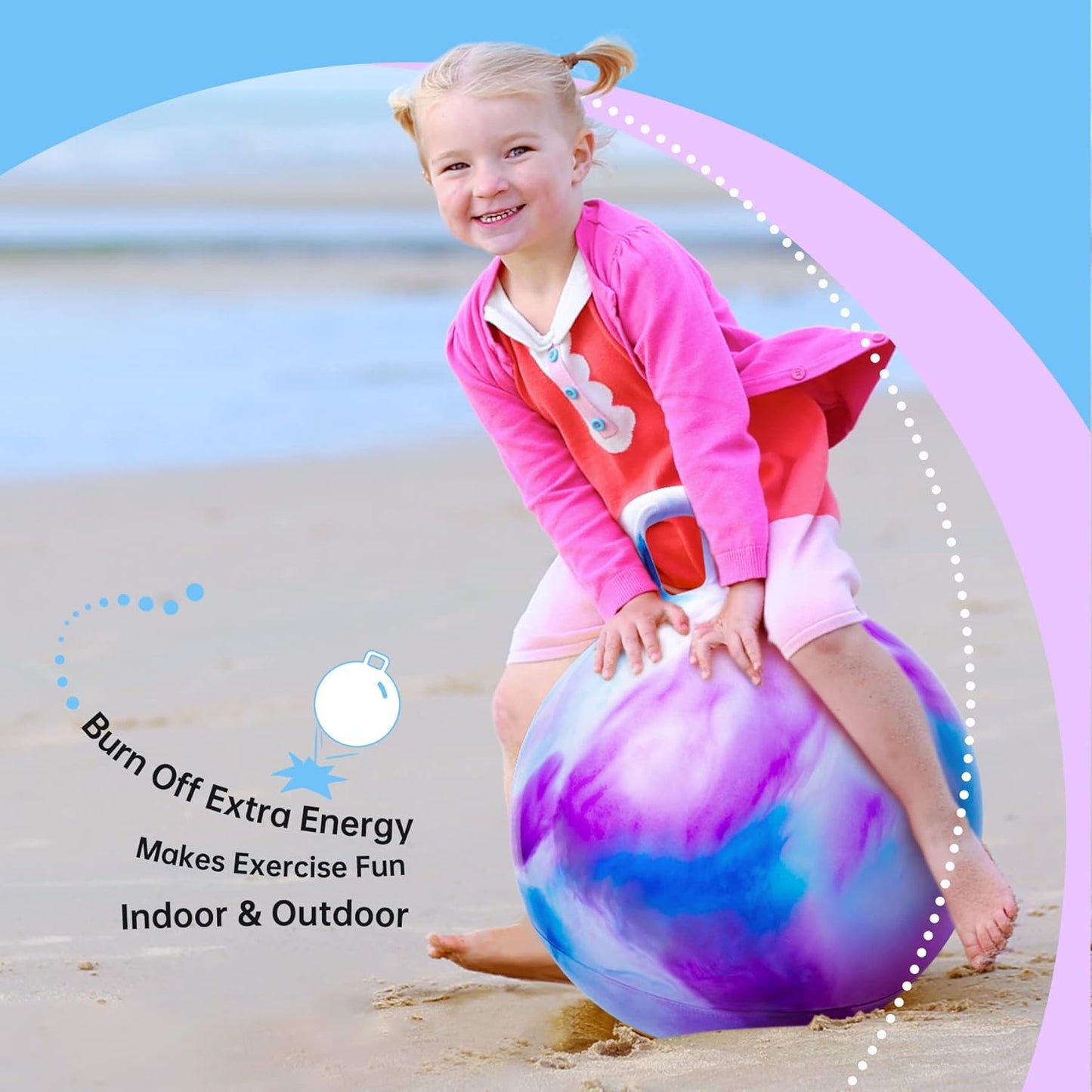 22" Clouds Bounce Hopper Ball with Handle for Kids 10+, Inflatable Toy with Pump - ZOOJOY Hop Ball