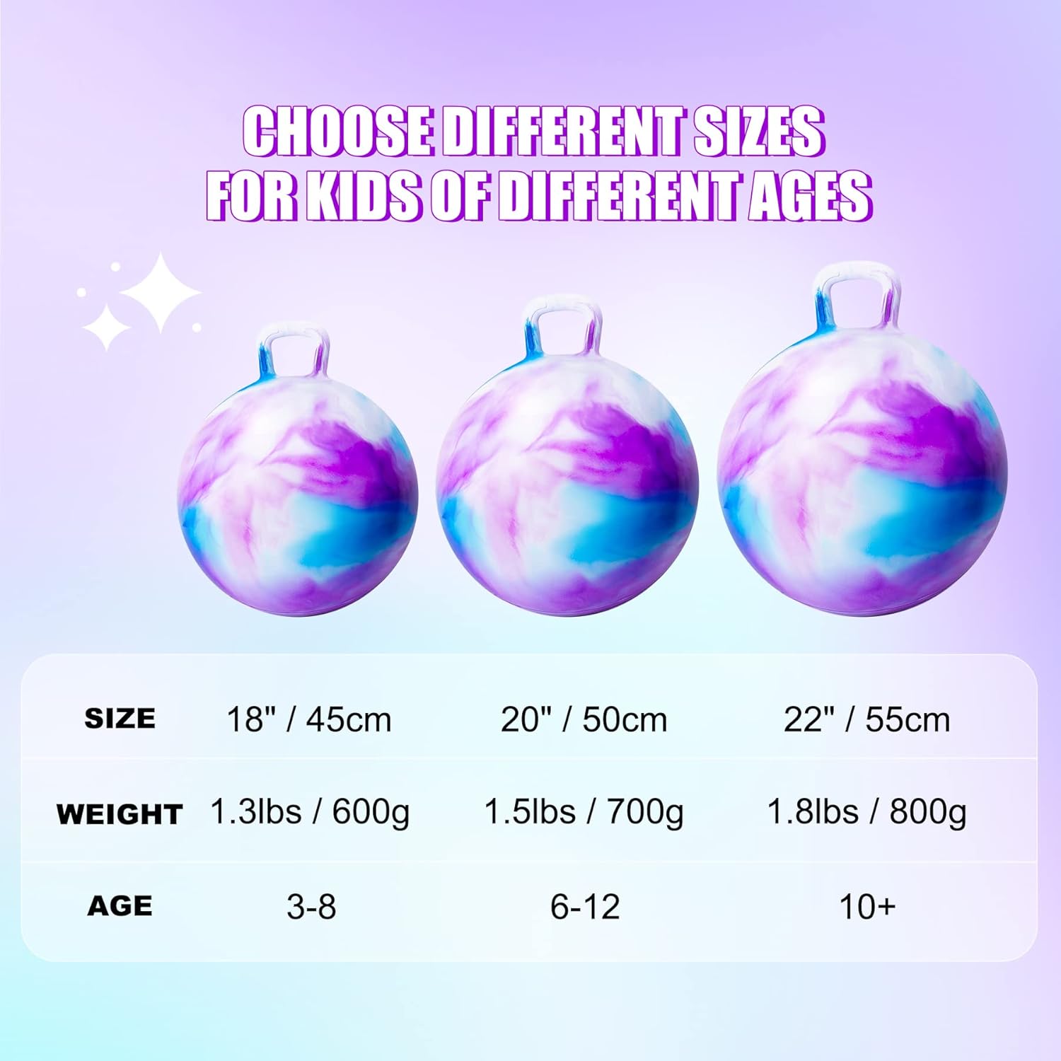 22" Clouds Bounce Hopper Ball with Handle for Kids 10+, Inflatable Toy with Pump - ZOOJOY Hop Ball