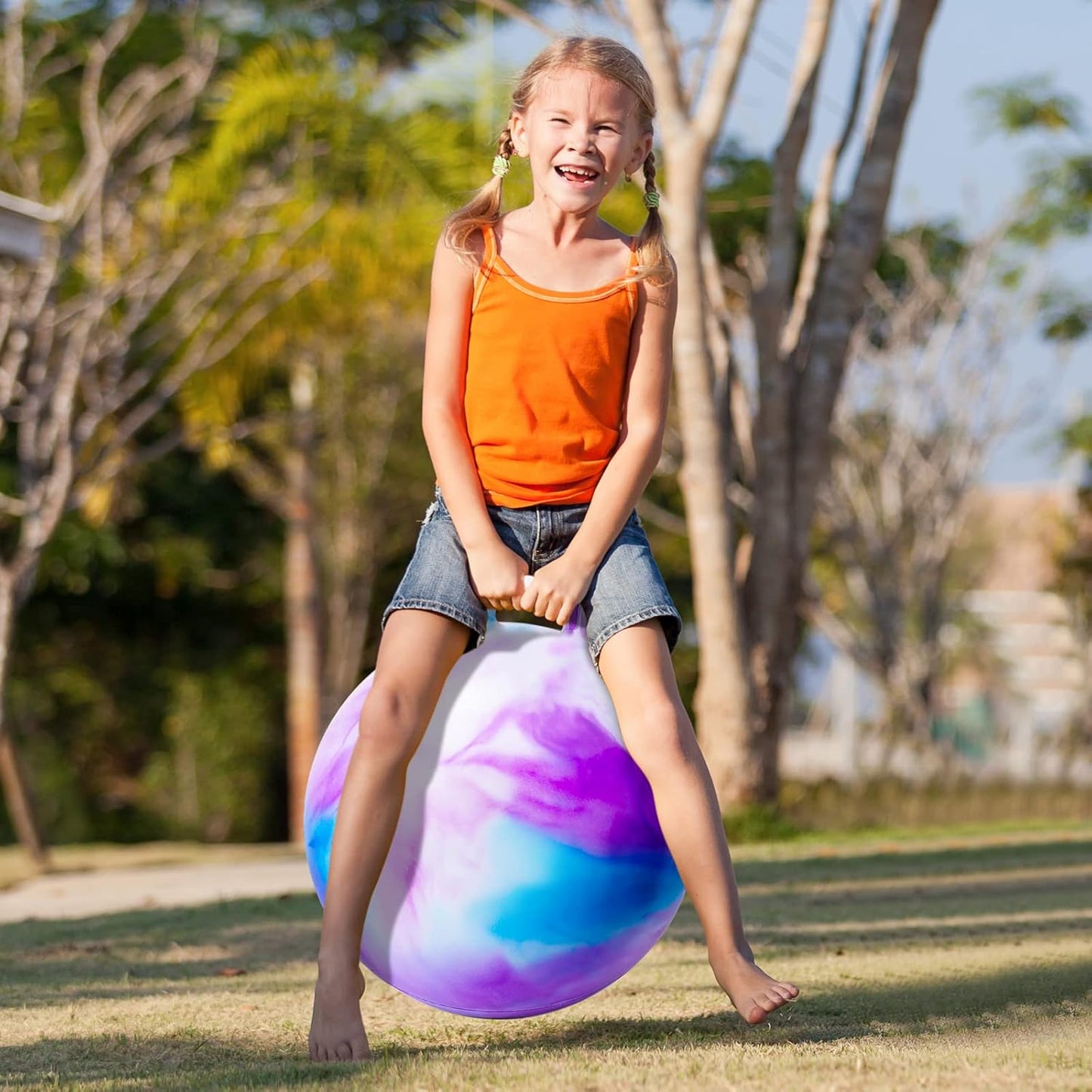 22" Clouds Bounce Hopper Ball with Handle for Kids 10+, Inflatable Toy with Pump - ZOOJOY Hop Ball