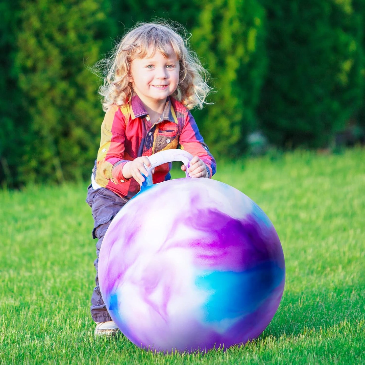 22" Clouds Bounce Hopper Ball with Handle for Kids 10+, Inflatable Toy with Pump - ZOOJOY Hop Ball