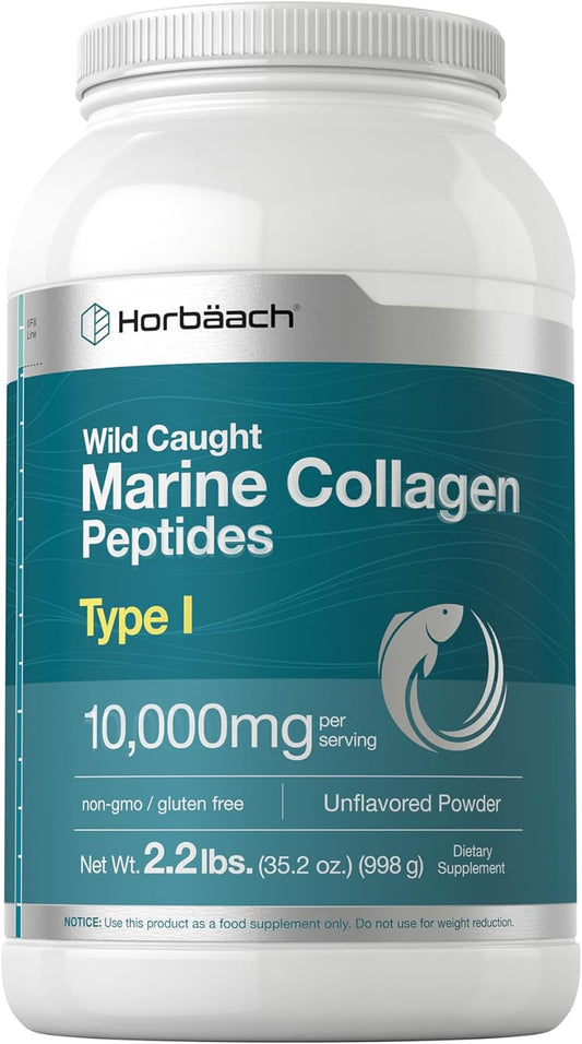 2.2 lbs Horbäach Marine Collagen Powder - Hydrolyzed Peptides for Keto, Paleo Diet - Unflavored Non-GMO Gluten Free