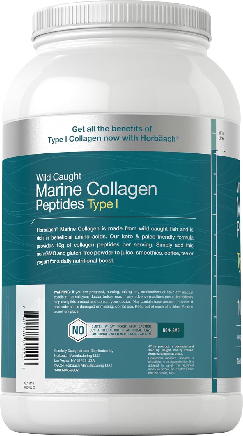 2.2 lbs Horbäach Marine Collagen Powder - Hydrolyzed Peptides for Keto, Paleo Diet - Unflavored Non-GMO Gluten Free