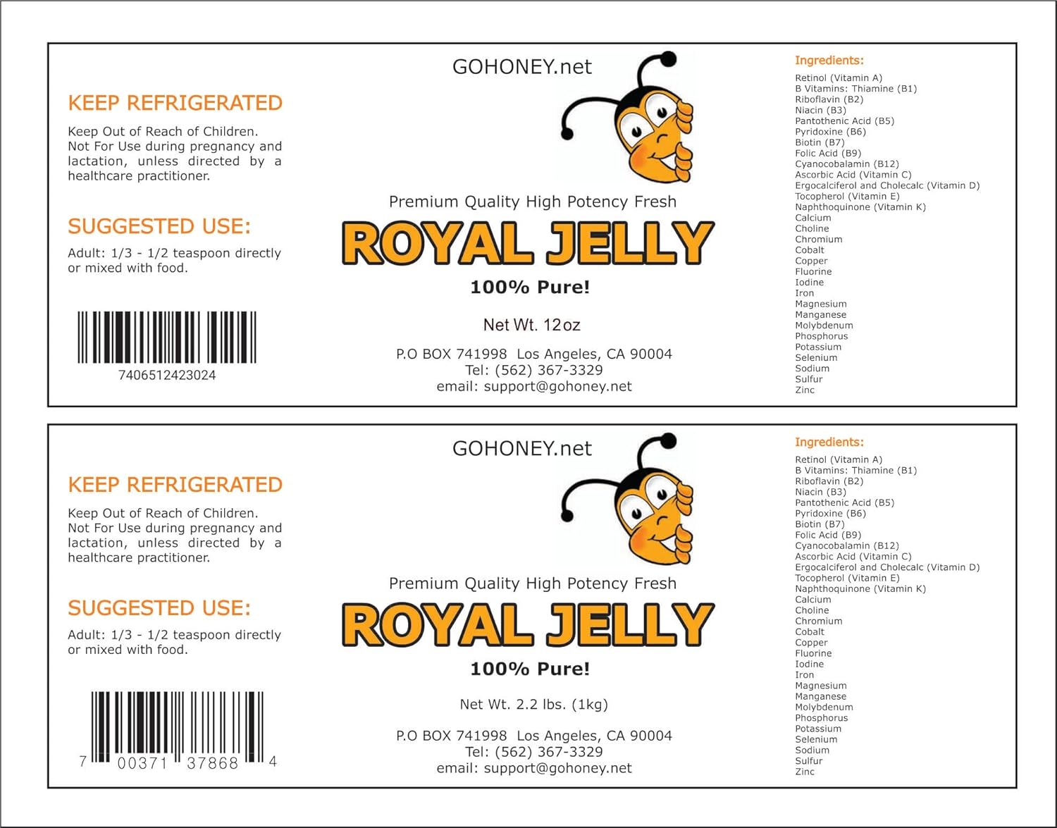 2.2 lbs of High Potency 100% Pure Organic Fresh Royal Jelly - Raw, Unprocessed, Natural Honey
