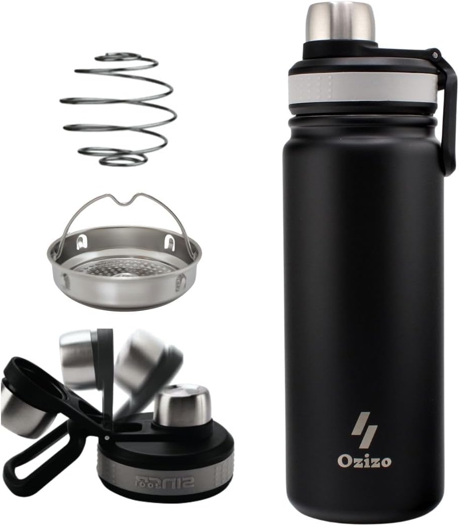22 oz Stainless Steel Protein Shaker Bottle with Filter and Mixing Ball by Ozizo