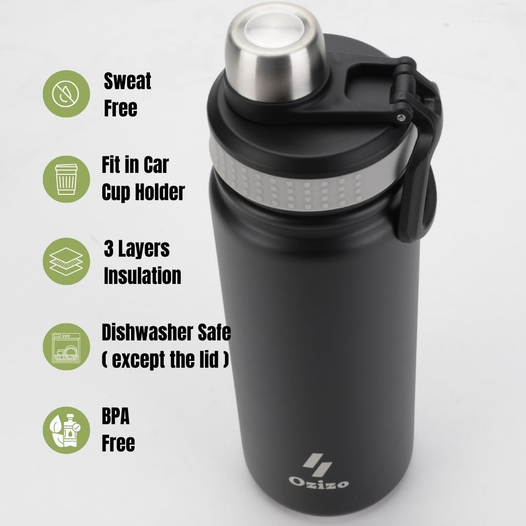 22 oz Stainless Steel Protein Shaker Bottle with Filter and Mixing Ball by Ozizo