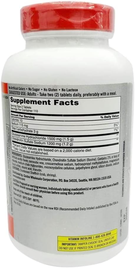 220 Count Kirkland Signature Glucosamine 1500mg/Chondroitin 1200mg Sulfate Extra Strength Tablets