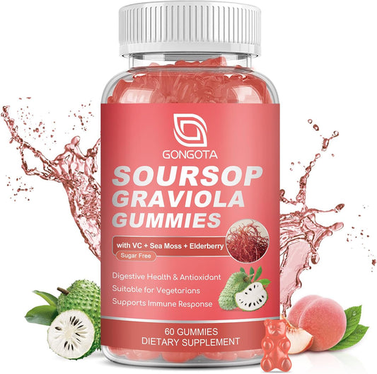 2200mg GONGOTA Soursop Graviola Gummies with Elderberry, Sea Moss & Zinc - Digestive, Immune & Antioxidant Support - Vegan, Gluten Free - 60 Gummies