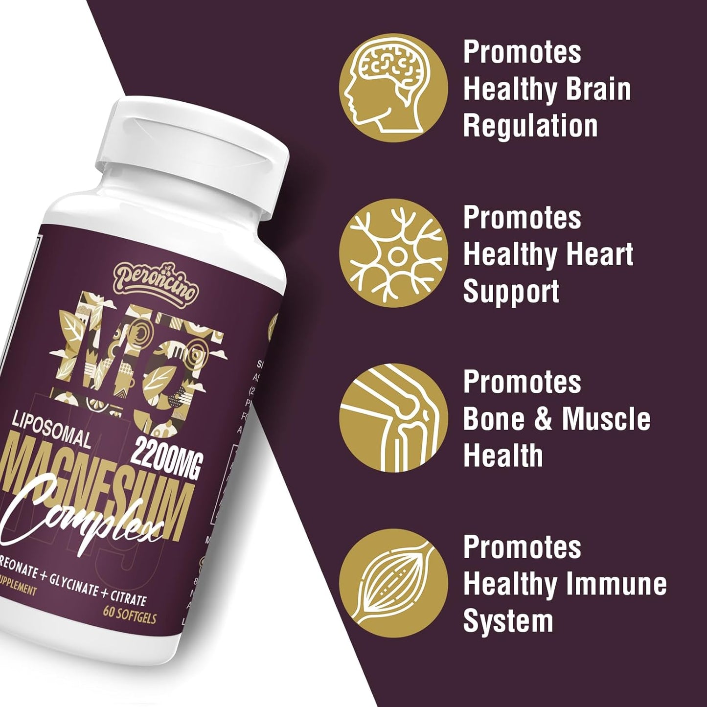 2200MG Liposomal Magnesium Complex Softgels - Threonate, Glycinate, Citrate - 3-in-1 Supplement - Gluten Free - 120 Count (2 Pack)
