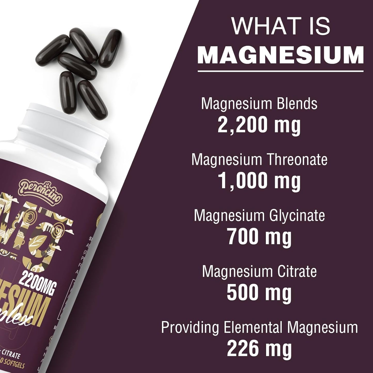 2200MG Liposomal Magnesium Complex Softgels - Threonate, Glycinate, Citrate - 3-in-1 Supplement - Gluten Free - 120 Count (2 Pack)