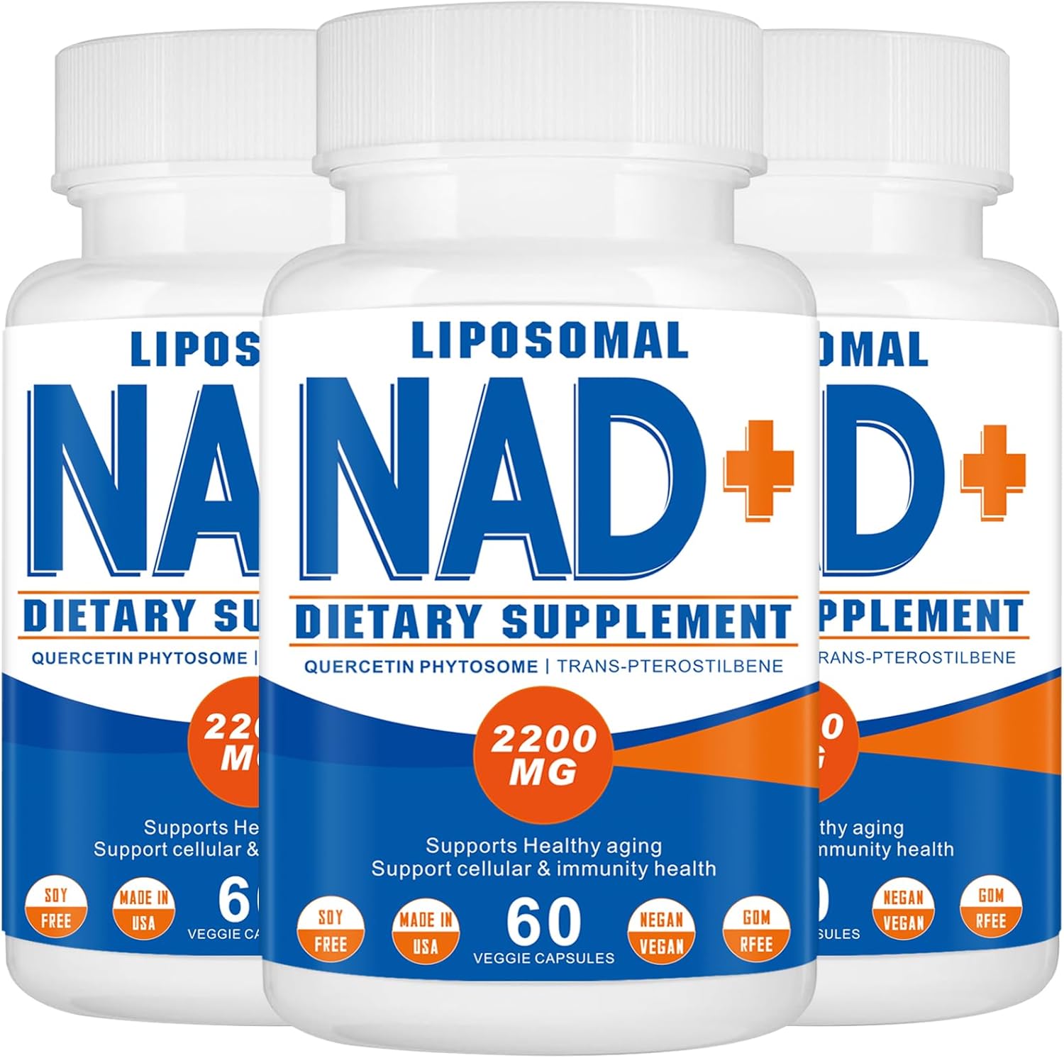 2200mg Liposomal NAD+ Supplement for Cellular Energy & Aging Defense - 180 Capsules