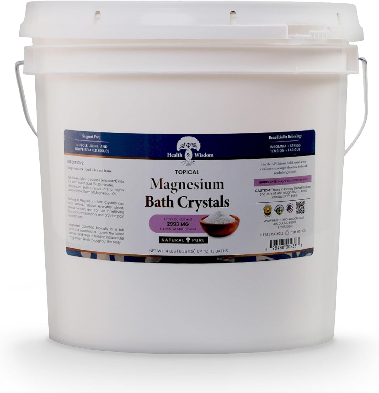 224oz Health and Wisdom Magnesium Bath Salt Flakes - Magnesium Chloride Soak for Relaxation and Wellness