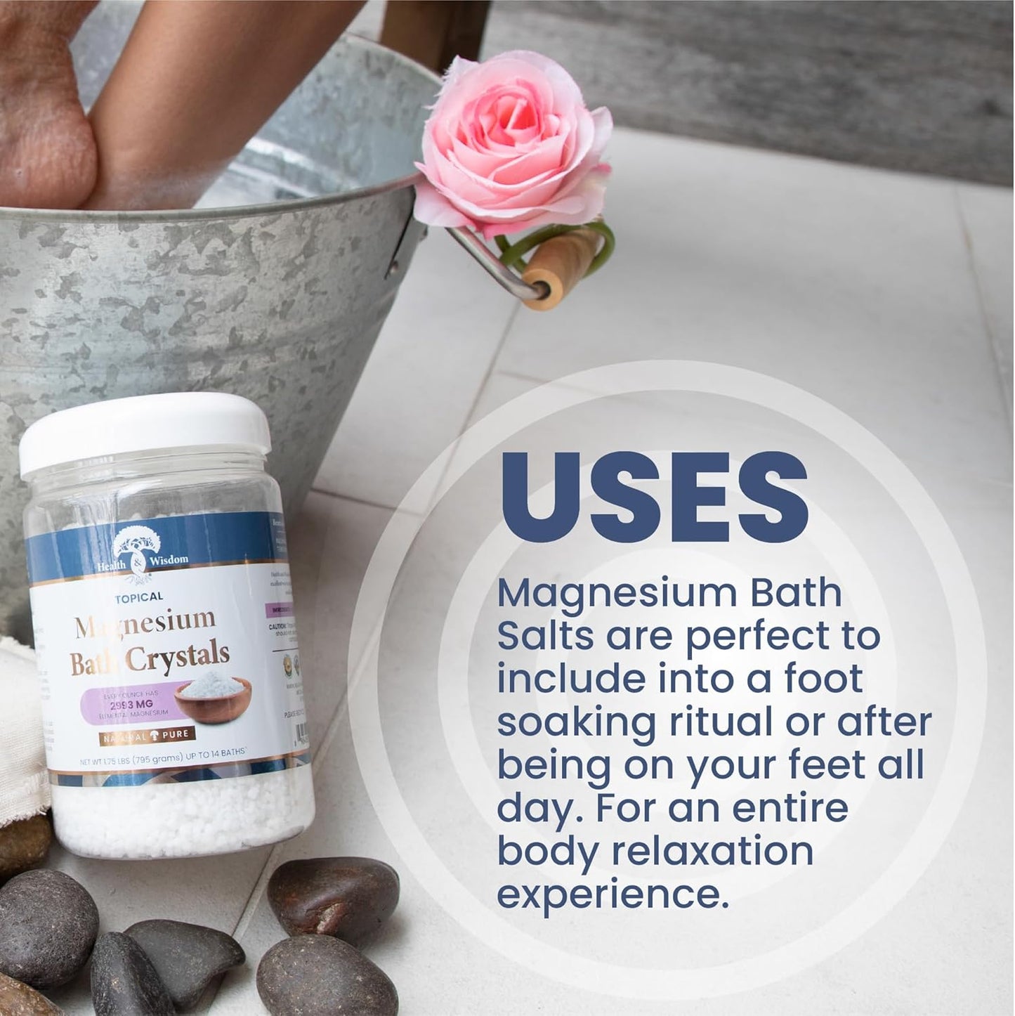 224oz Health and Wisdom Magnesium Bath Salt Flakes - Magnesium Chloride Soak for Relaxation and Wellness