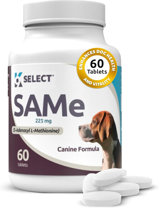225mg SAM-e Liver Supplement for Medium & Large Dogs - Cognitive & Joint Health Nutrition - 60 Tablets - S-Adenosyl-L-Methionine Dog Liver Support