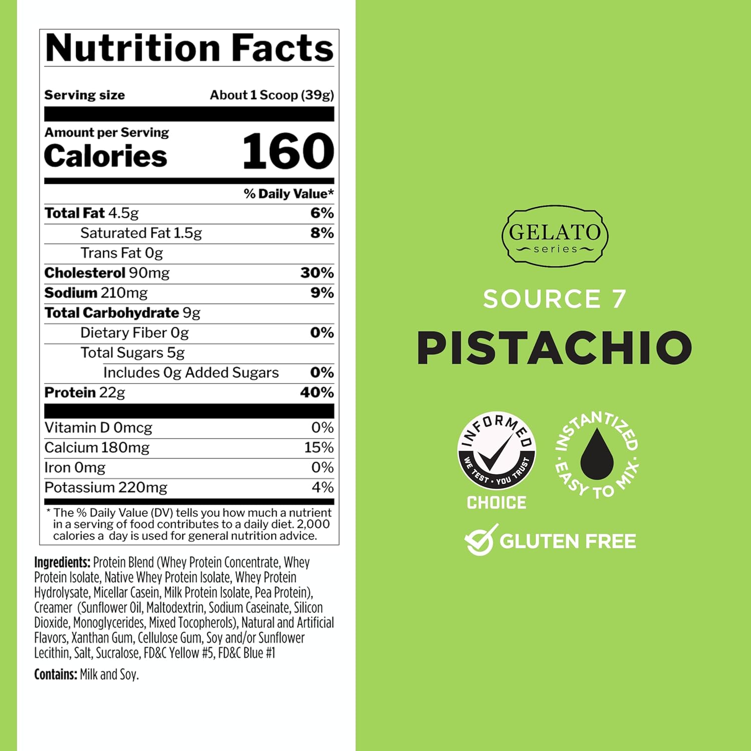 22g Sustained Protein Gelato-Inspired Powder with 10g EAAs - 2 Pounds, Pistachio Gelatio Flavor