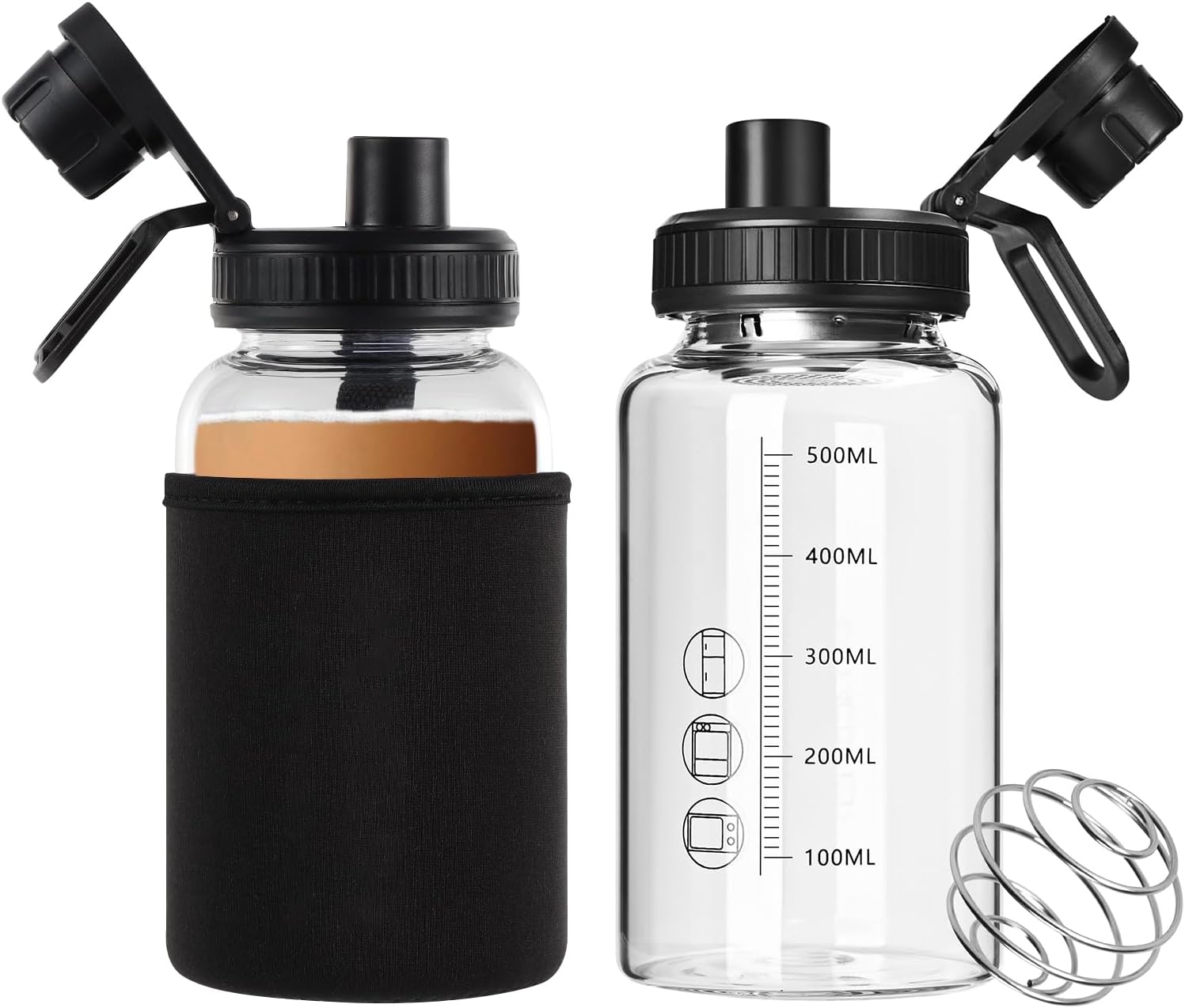 22oz BPA-Free Glass Shaker Bottle with Stainless Steel Ball and Cleaning Brush for Fitness Protein Mixes