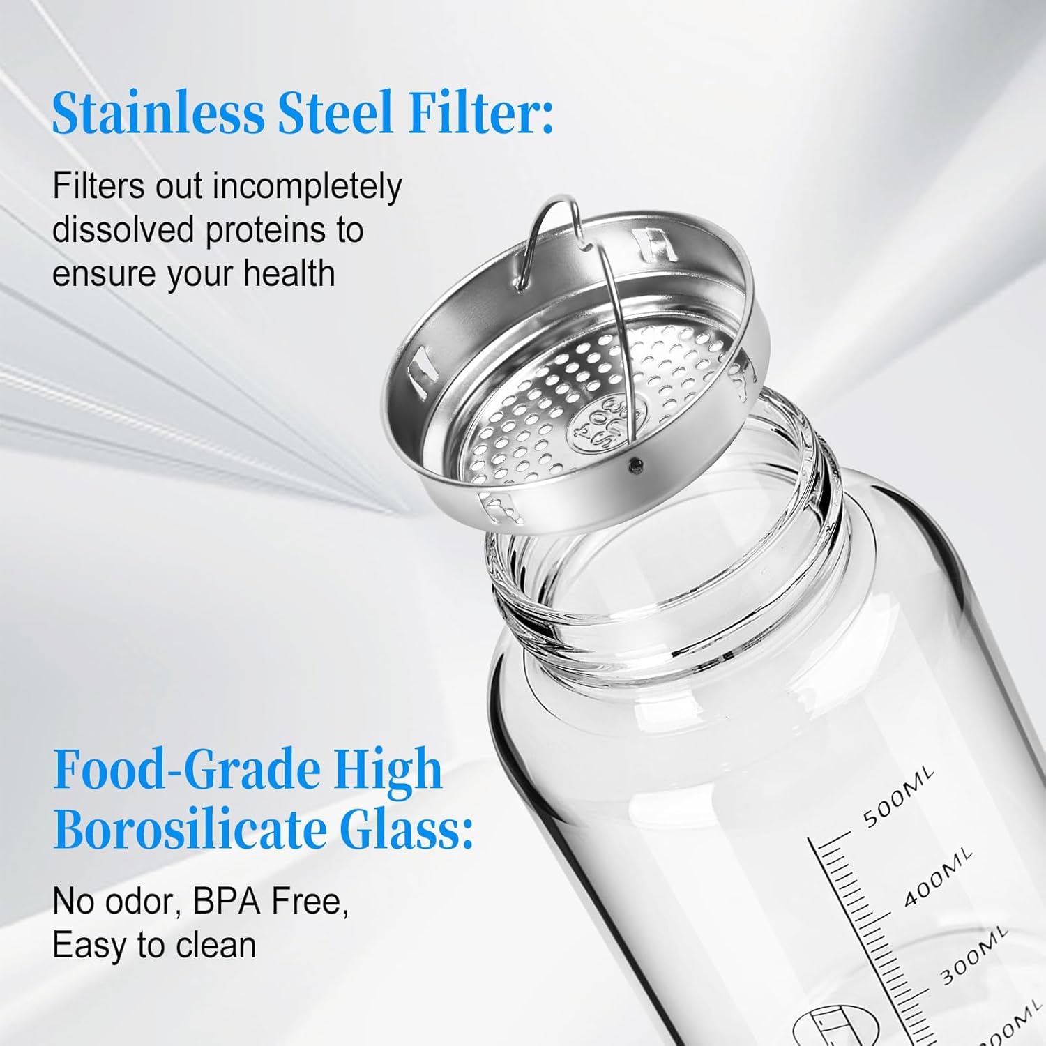 22oz BPA-Free Glass Shaker Bottle with Stainless Steel Ball and Cleaning Brush for Fitness Protein Mixes