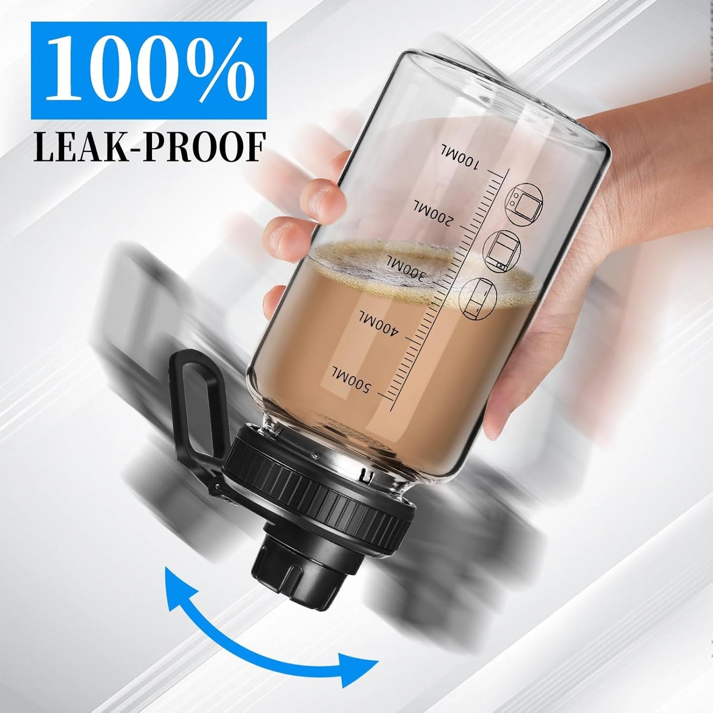 22oz BPA-Free Glass Shaker Bottle with Stainless Steel Ball and Cleaning Brush for Fitness Protein Mixes