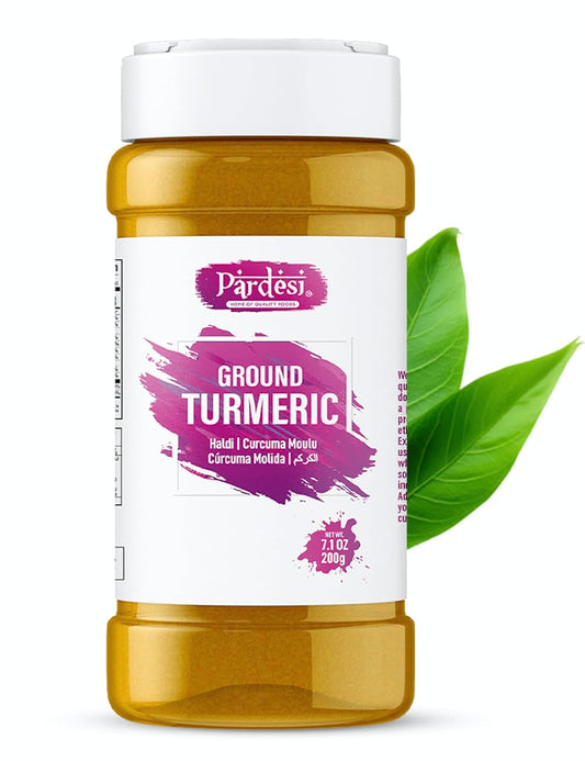 230g Pardesi Turmeric Root Powder in Easy-to-Store Jar with Shaker - 100% Pure Curcumin Ground, Indian Origin, Non-GMO - Vegan & Gluten Friendly