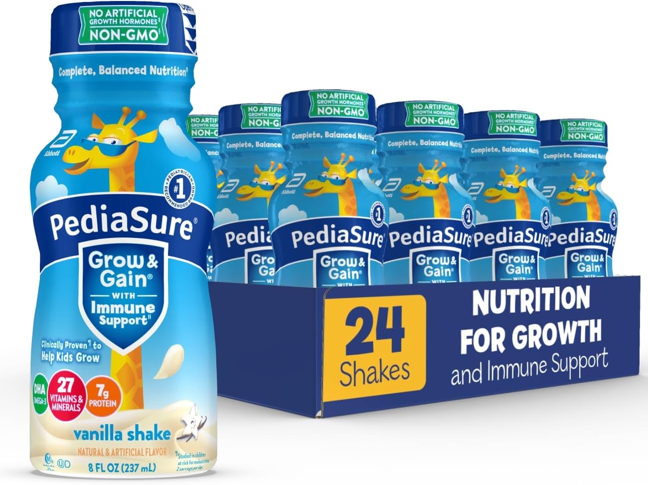 24 Bottles of PediaSure Grow & Gain Kids Protein Shake with Immune Support, Vanilla Flavor