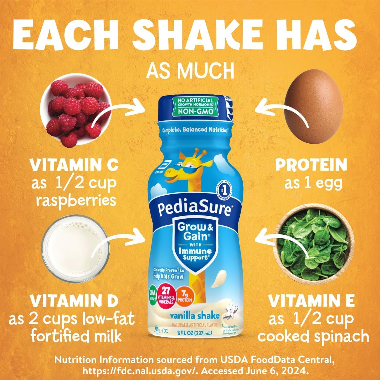 24 Bottles of PediaSure Grow & Gain Kids Protein Shake with Immune Support, Vanilla Flavor