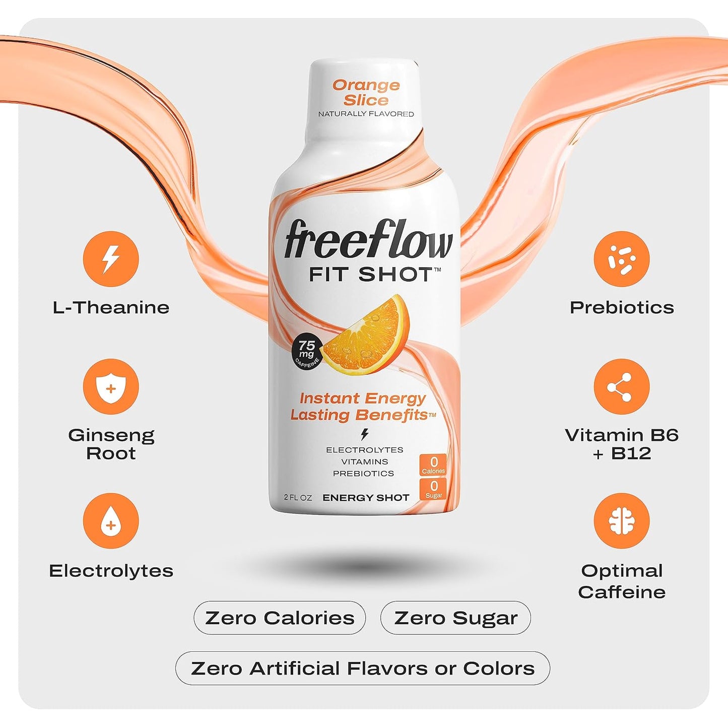 24 Count Freeflow Fit Energy Shots, Orange Slice Flavor with Natural Caffeine, L-theanine, Ginseng, Vitamins, Prebiotics, Electrolytes - BoostGo Australia