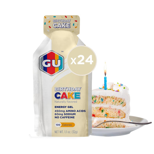 24-Count GU Energy Original Birthday Cake Sports Nutrition Energy Gel - Vegan, Gluten-Free, Dairy-Free, and Kosher for Any Workout
