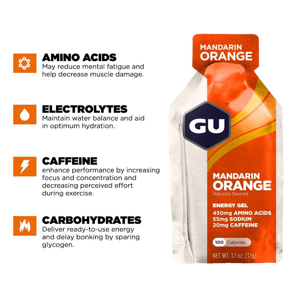 24-Count GU Energy Original Sports Nutrition Energy Gel - Vegan, Gluten-Free, Dairy-Free, Kosher - Mandarin Orange Flavor for Any Workout