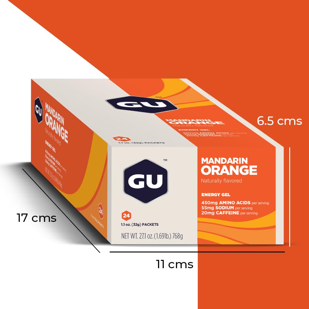 24-Count GU Energy Original Sports Nutrition Energy Gel - Vegan, Gluten-Free, Dairy-Free, Kosher - Mandarin Orange Flavor for Any Workout