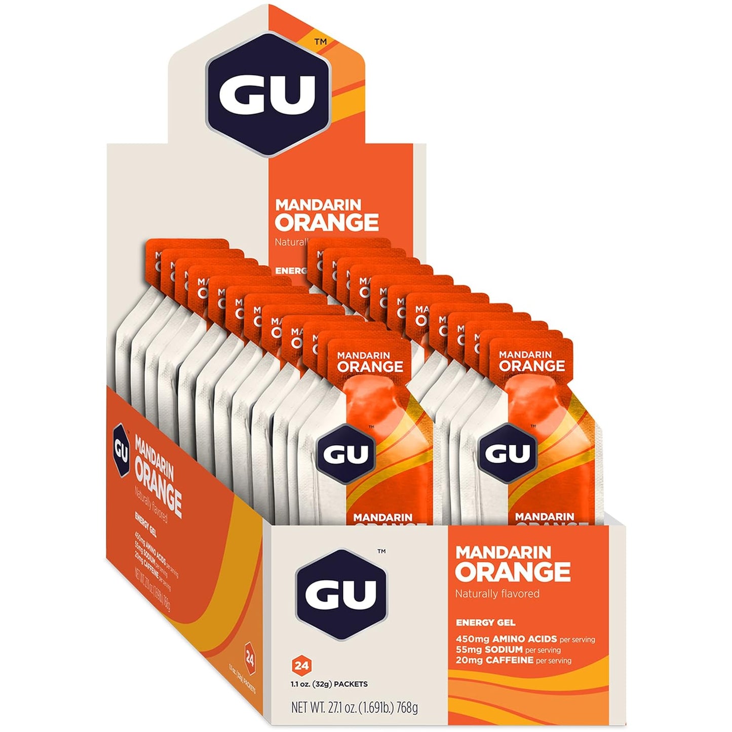 24-Count GU Energy Original Sports Nutrition Energy Gel - Vegan, Gluten-Free, Dairy-Free, Kosher - Mandarin Orange Flavor for Any Workout