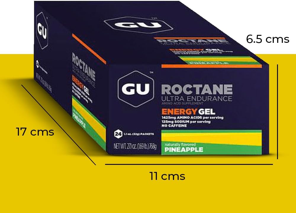 24-Count GU Energy Roctane Ultra Endurance Energy Gel, Vegan, Gluten-Free, Kosher, Dairy-Free Pineapple for Running, Biking, Hiking, Skiing
