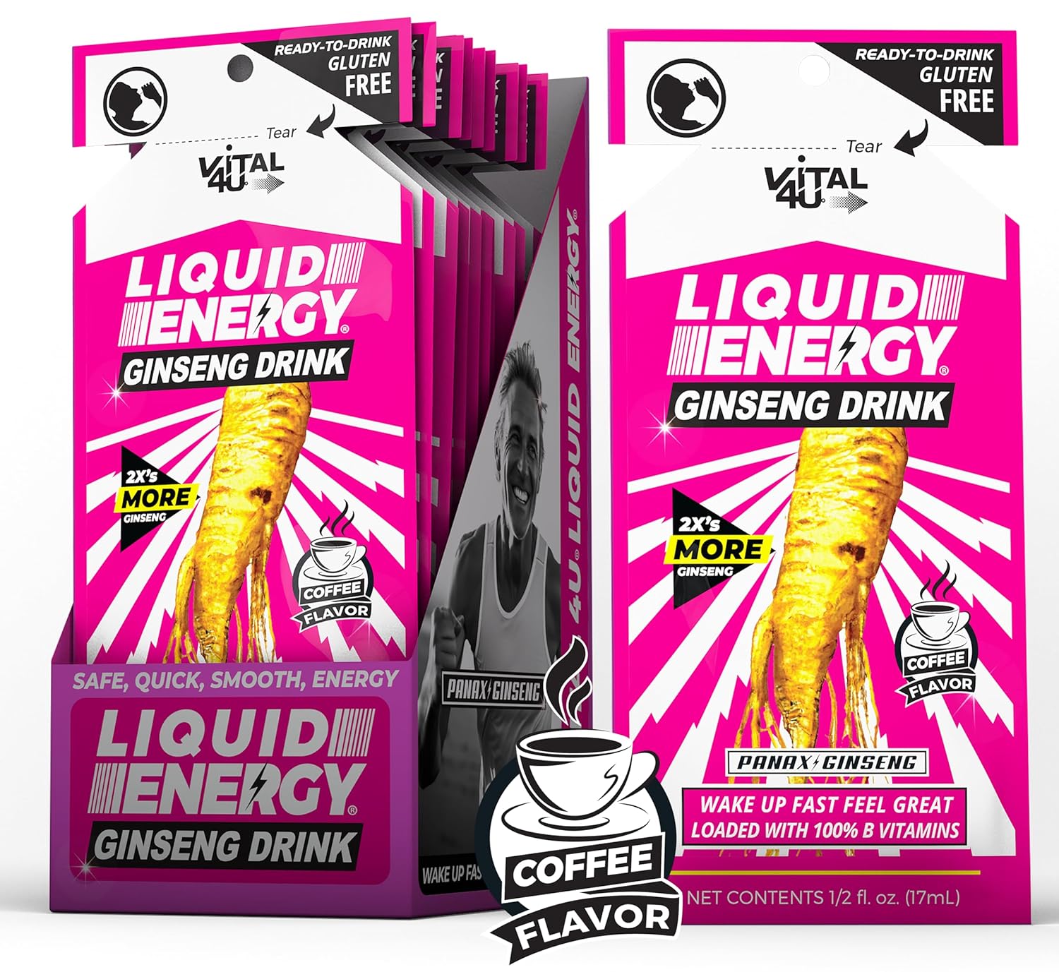 24-Count VITAL 4U® Liquid Energy Shot with Ginseng, B Vitamins, and Coffee Flavor