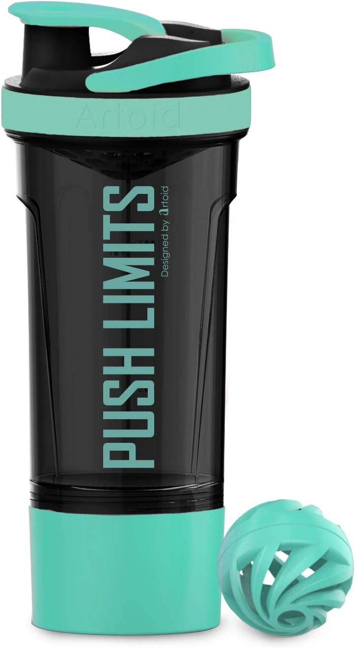 24-Ounce Artoid Mode Protein Shaker Bottle with Dual Mixing Technology - BPA Free - Aqua Green/Black