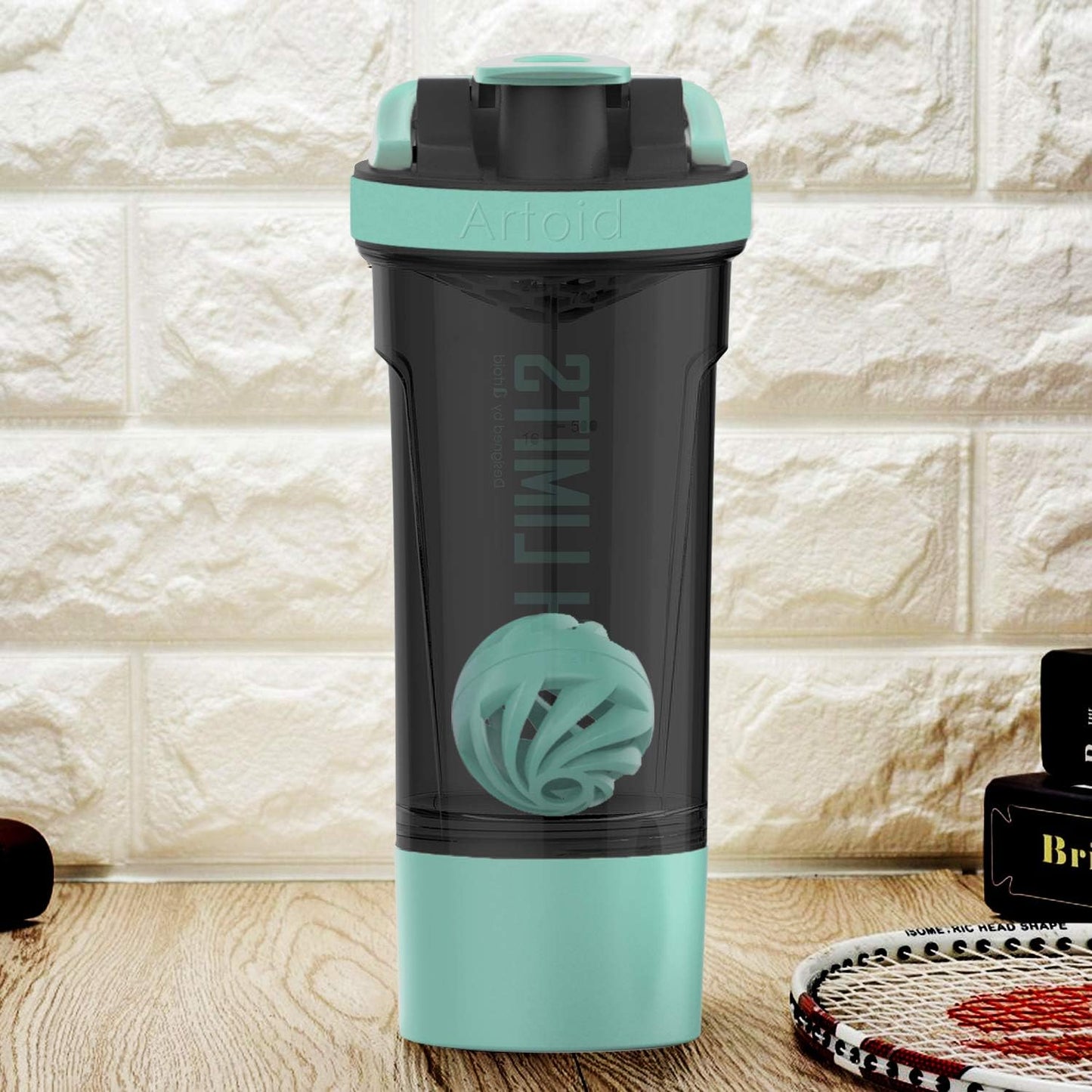 24-Ounce Artoid Mode Protein Shaker Bottle with Dual Mixing Technology - BPA Free - Aqua Green/Black