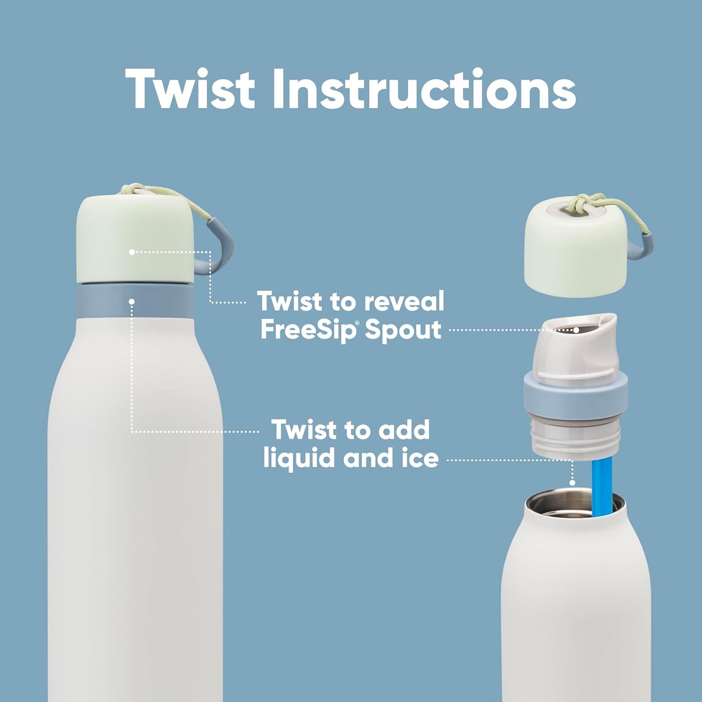 24-oz Owala FreeSip Twist Stainless Steel Water Bottle with Straw - BPA-Free, Insulated, Green/White for Sports & Travel