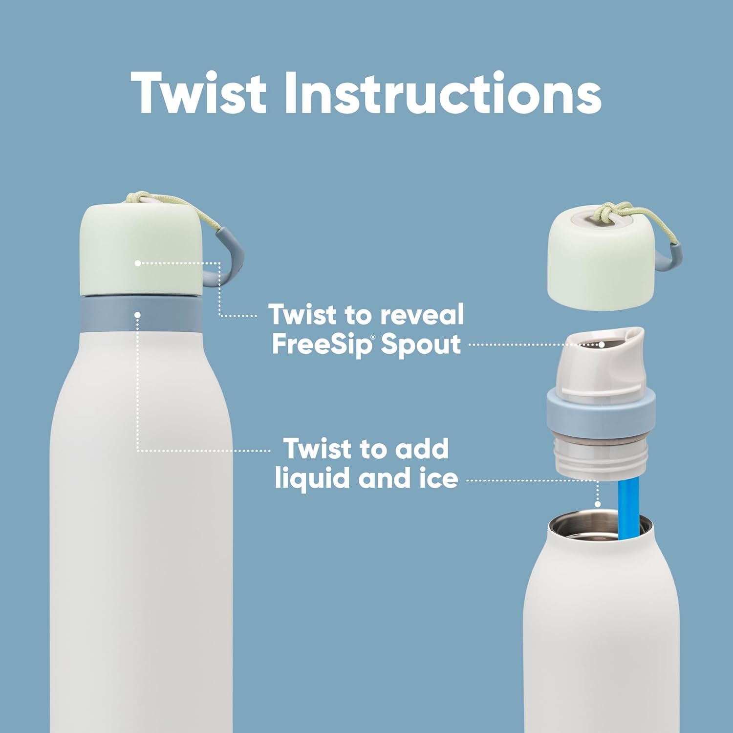 24-oz Owala FreeSip Twist Stainless Steel Water Bottle with Straw - BPA-Free, Insulated, Green/White for Sports & Travel