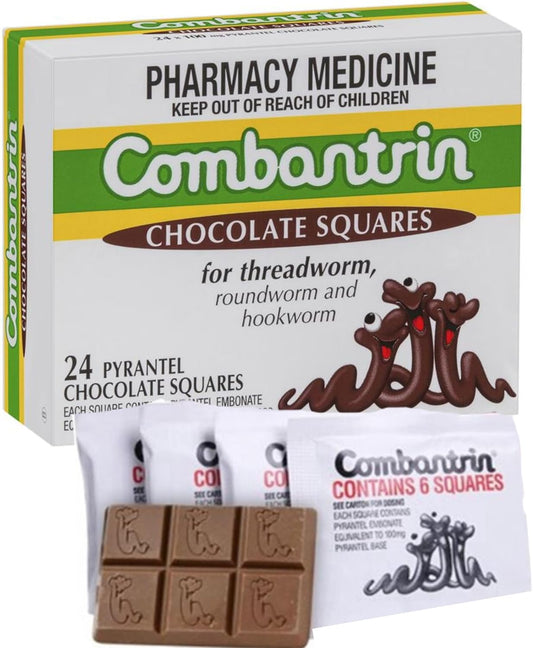 24-Pack Combantrin Chocolate Squares for Parasite & Pinworm Cleanse - Family-Friendly Solution from Australia