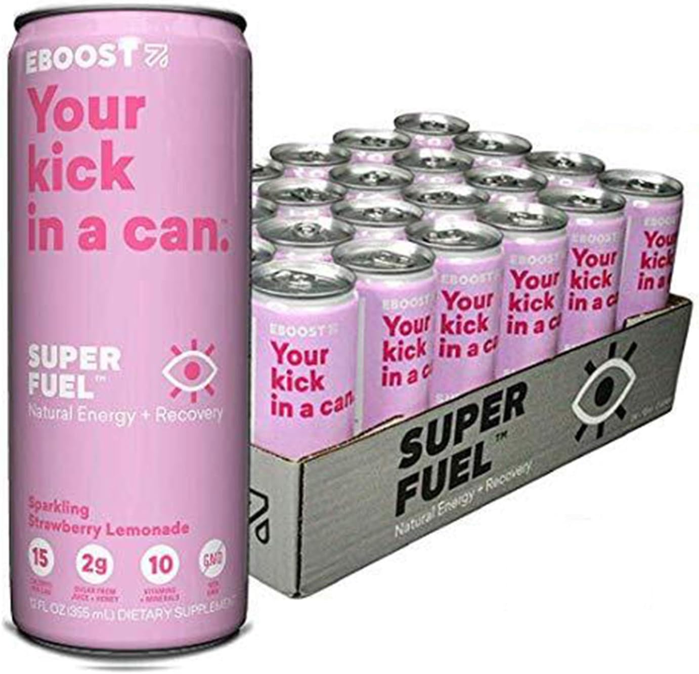 24 Pack Eboost Natural Nootropic Vitamin Keto Super Fuel Energy Drink - Strawberry Lemonade Flavor - 12 Fl oz