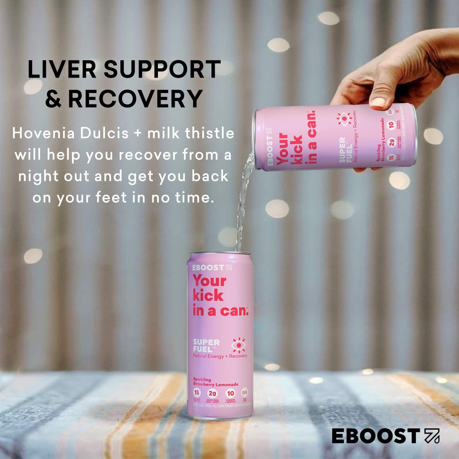 24 Pack Eboost Natural Nootropic Vitamin Keto Super Fuel Energy Drink - Strawberry Lemonade Flavor - 12 Fl oz